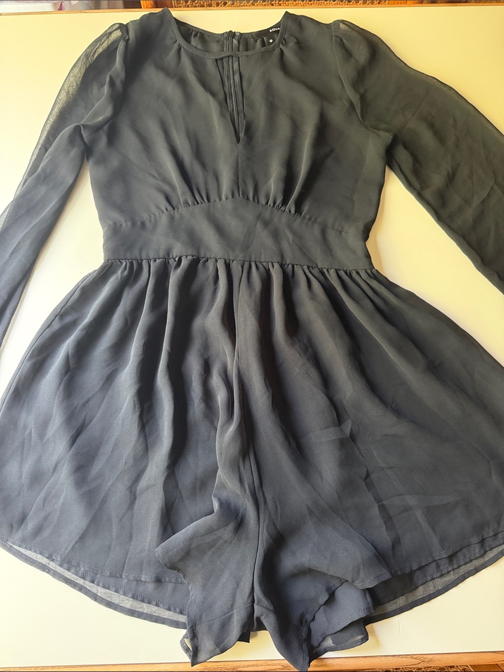 Aqua Long Sleeve Chiffon Feel Romper in Black